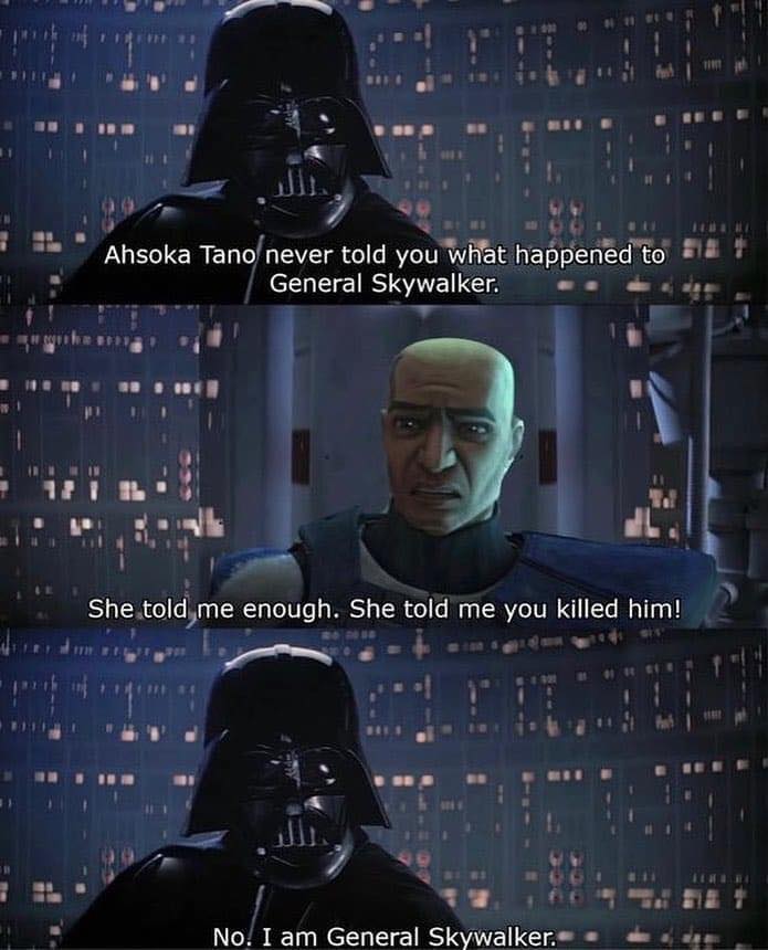 This meme is a play on a famous Star Wars quote, where Darth Vader says "No. I am your father" to Luke Skywalker. However, in this meme, the quote is rewritten to be "No. I am the meme" and is attributed to a character from a different franchise, General Skywalker from the animated series Star Wars: The Clone Wars.